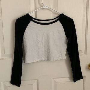 Fitted Black and White Baseball Tee Crop